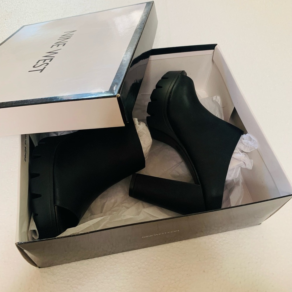 Nine West Black Sy Open Toe High Chunky Heel - Picture 4 of 6